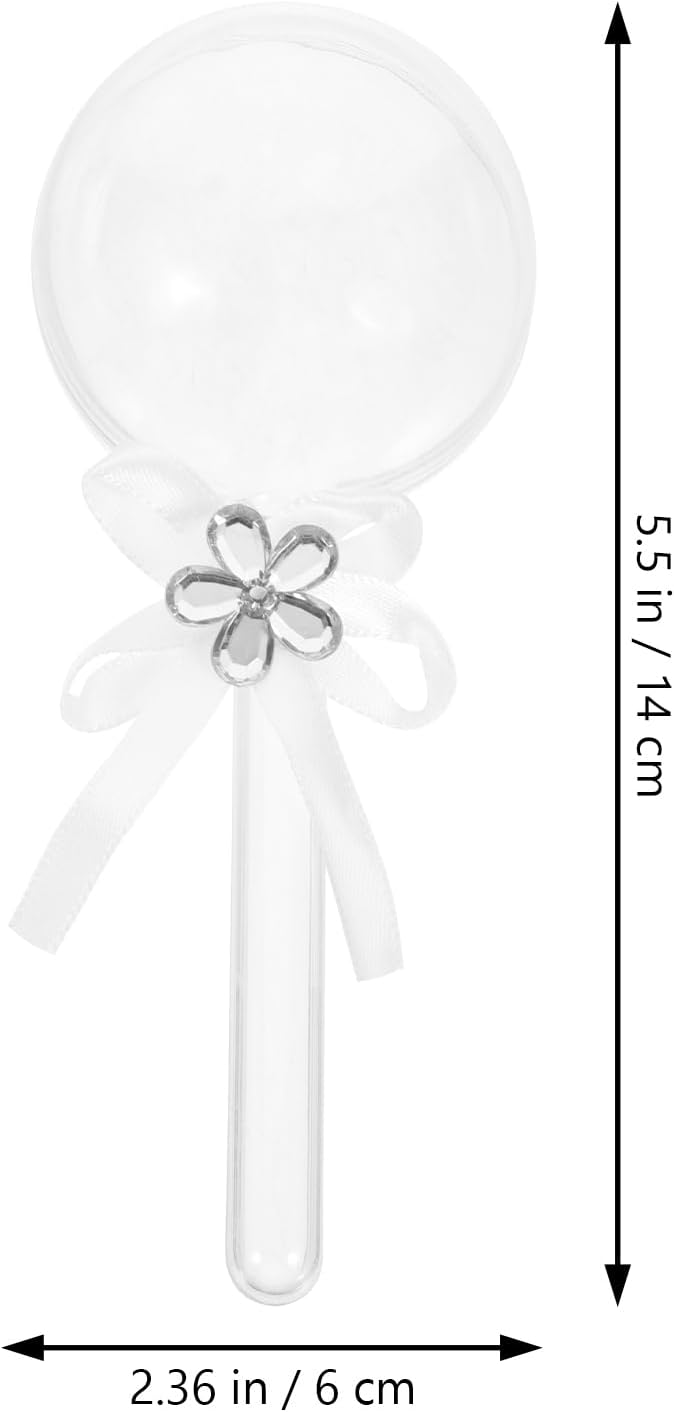 BESTonZON 12PCS Baby Rattle Candy Container - Fillable Baby Shower Party Favors with Bow Crystal - Lollipop Shaped Plastic Candy Bottle for Baby Shower Party (5.50X2.36X2.36in)