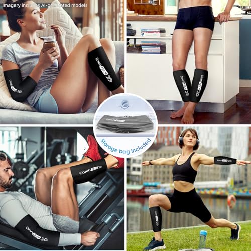 Image of ComfiTECH 2 Pack Shin Splint Ice Pack Wrap, Reusable Calf Leg Ice Sleeve, M | Flexible Gel Cold Pack, Arm Knee Elbow Ankle, Reusable Cold Brace for Muscle Relaxation, Post-Workout Recovery