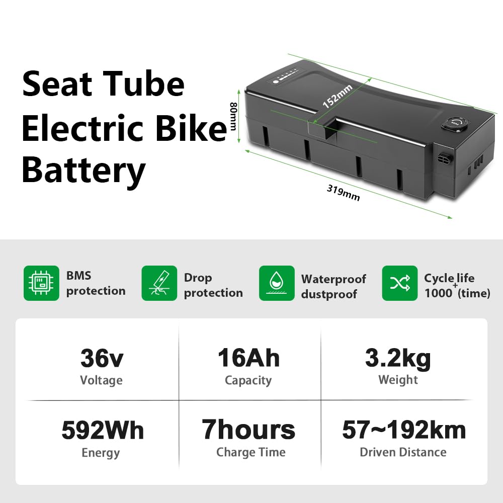 YOSE POWER E-Bike Akku 36V 11.6Ah/12.8Ah/13Ah/16Ah SideClick Batterie für 36V 350W-1000W Motor für Prophete, Zündapp, Kreidler Ebike