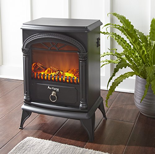 E-Flame Usa Hamilton Indoor Compact Freestanding Electric Fireplace Space Heater - Realistic 3-D Wood Burning Flame (Matte Black) #TOP4