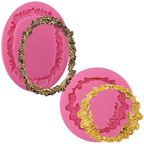 Funshowcase Round And Oval Floral Acanthus Picture Frame Fondant Silicone Mold For Sugarcraft, Resin Epoxy, Polymer Clay Crafting Projects 2-Count #TOP21