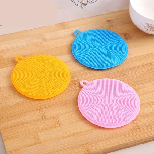 Image of 7 PCS Silicone Dish Scrubber, Kitchen Sponges, Silicone Sponge,Dish Brush, Dish sponges, Silicone Sponge Dish Sponges, Kitchen Sponge Double Sided Cleaning Sponges (yellow)