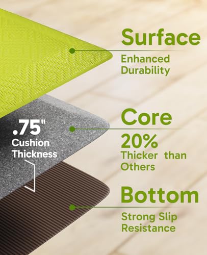 Image of Ophanie Kitchen mats for Floor, 3 /4 inch Thick, Kitchen Rugs, 20x48 Anti Fatigue Standing Cushioned Mat,Waterproof,Comfort Ergonomic mat for Office, Home,Sink with 99+ Pairs of Anti-Slip Bottom Ridges