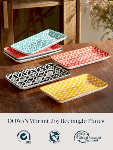 DOWAN Servierplatte 6er - Neues Bone China Kuchenplatte Rechteckig 20.5cm/8' - Servierteller für Vorspeisen, Sushi, Obst, Salat, Dessert - mikrowellen-/ofen-/spülmaschinenfest - Mehrfarbig