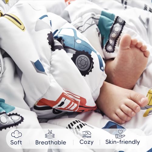 Image of PHF 4 Piece Toddler Bedding Set, Ultra Soft Toddler Comforter Sets Include Comforter, Fitted Sheet, Flat Top Sheet and Pillowcase for Boys, Bed in A Bag for Toddler Bedroom, Truck and Digger
