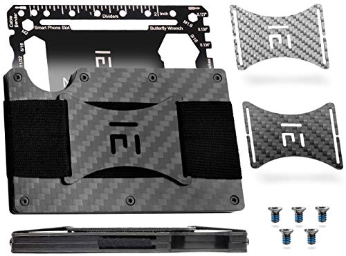 Minimalist Mens Wallet with Cash Strap and Multitool - Carbon Fiber Slim Wallet/RFID Credit Card Holder - Thin Front Pocket Wallets for Men, Smart Tactical Wallet Style, With Aluminum Engraving Plate
