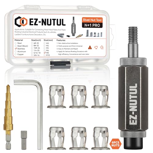 Jack nut Installation Tool Set Hand Thread Insert Jacknuts Assortment Kit for Thin Metal Plastic Polywood Pressboard Hardboard (M8 (Jack Nut Tool-6pcs, Stainless))