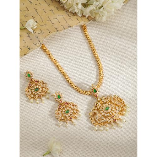Image of Rubans American Diamond Zirconia Necklace Set Traditional Stylish Jewellery Gift for Women & Girls
