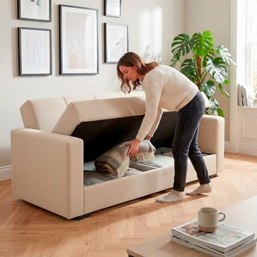 Arreditaly Divano 2 Posti Con Contenitore Moderno Salvaspazio Con Meccanismo Click-Clack E Imbottitura A Molle Design Moderno Ideale Per Soggiorno Salotto Ufficio Cameretta 152.5 X 80 X 87 Cm Beige - 2
