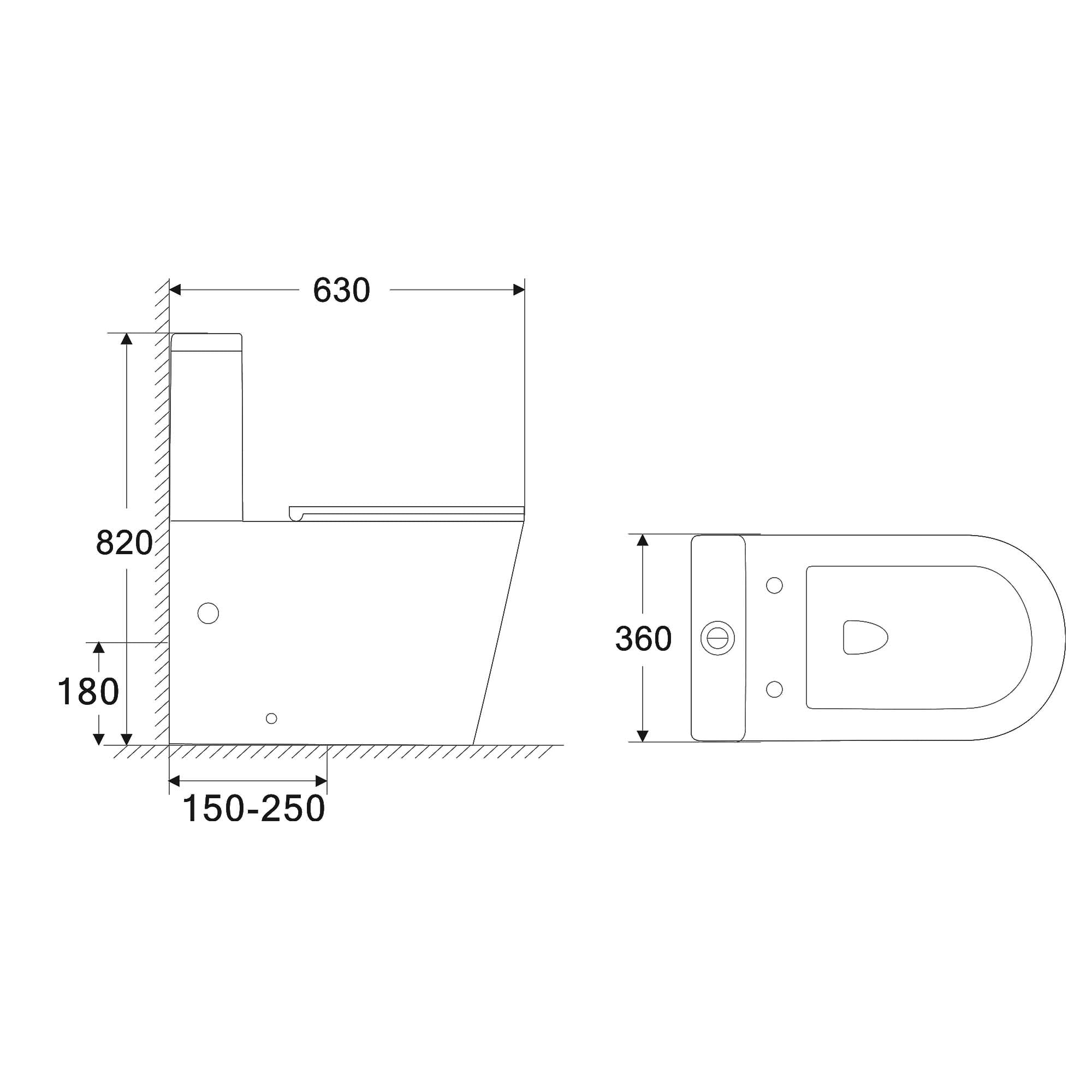 doporro Design Stand WC mit Softclose 36x63x82cm Stand-Toilette Schwarz