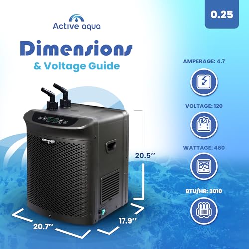 Image of Active Aqua Hydroponic Water Chiller for Aquaponics, Plunge Baths and Aquariums, 0.25 HP - Portable Cooling System with Boost Function for 40-92 Gallon Reservoirs, Pure Titanium Evaporator Cooler