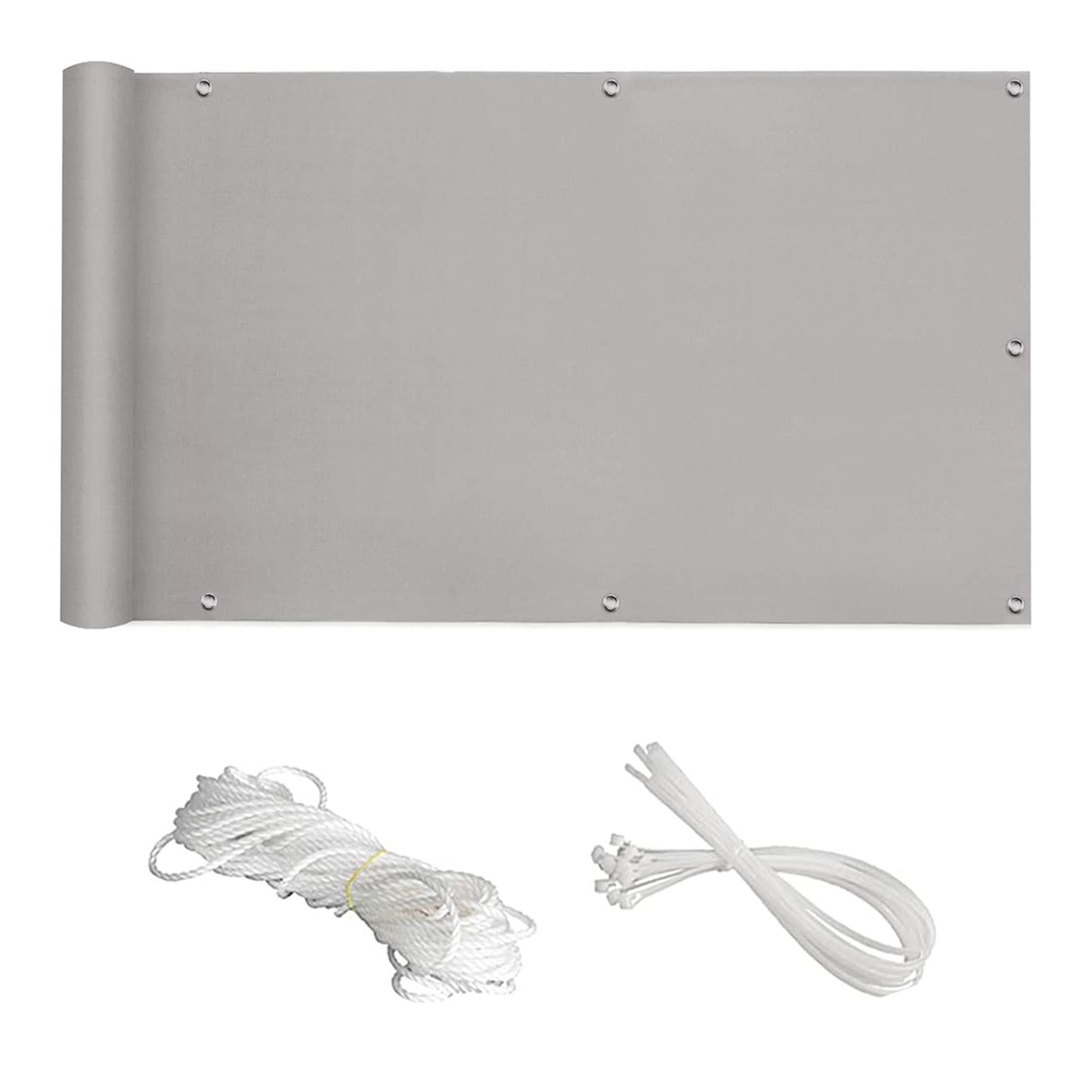 Osłona balkonowa, 0,9 x 3,5 m, wentylowana, odporna na warunki atmosferyczne, osłona panelu ogrodzeniowego na werandę, jasnoszara, ochrona przed wzrokiem, na podwórko, patio z linami montażowymi