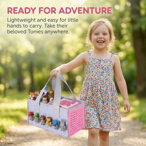 Image of Tonies Carrying Case - Felt Travel Bag for Toniebox & Figures, Foldable Tonie Case with Hand Strap for Kids' Audio Player, Headphones, Charger & Tonies (Complete Protection for Travel & Home)