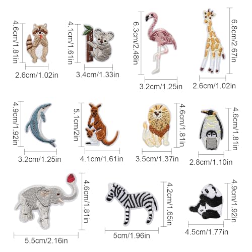 21 Stück Flicken zum Aufnähen oder Aufbügeln, Aufnäher Tiere für Kinder oder Erwachsene, DIY Bügelflicken für Jeans, Kleidung und Rucksäcke