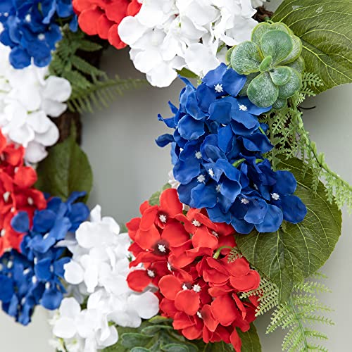 Glitzhome Patriotic American Wreath Red White And Blue Summer Wreath Memorial Day Wreath Festival Garland Decoration 4Th Of July Wreaths For Front Door Wall Decor Farmhouse Independence Day Wreath #TOP4