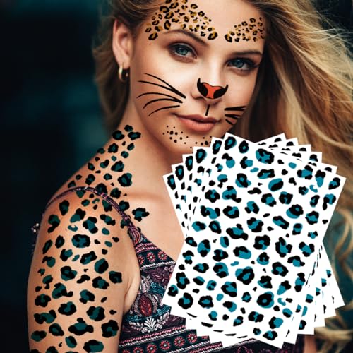 Kotbs Leopard Print Temporary Tattoos, 6-Sheet Blue Halloween Costume Kit