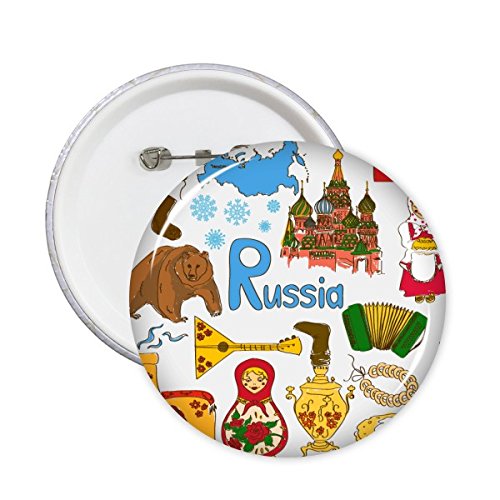 Badge bouton motif Russie XXL à épingle solide, lot de 5 accessoires durables pour sac à dos
