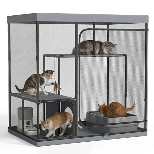 INRLKIT Catio Outdoor Cat Enclosure Spacious Outdoor Cat Tent 50 H Large Cat Cage with Perches 3-Tier Cat Patio Playpen Kitten Kennel for Multiple Indoor Cats
