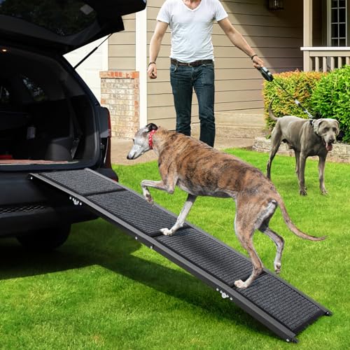 The Fellie Große Hunderampe Auto Klappbar 170CM, Hundetreppe Mit Rutschfester Teppichoberfläche Für Große, Mittlere Und Kleine Hunde, Tragbare Hunderampe Für SUV Auto & LKW, Hundetreppe Bis Zu 110KG