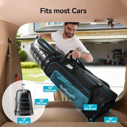 Golf Travel Bag for Airlines with Carbon Fiber Hard Top, Protective Club Traveling Cover with Wheel, Golf Club Carrier Case for Airplanes, Thick Padding, Durable Zippers and 2 Sided Spacious Pockets