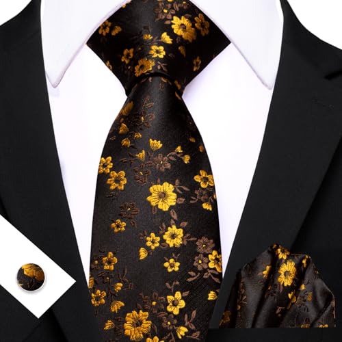 Image of Barry.Wang Men Tie Set Floral Paisley Silk Necktie Pocket Square Cufflinks Formal Wedding Party Business
