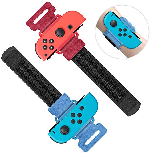 MENEEA Armbänder für Just Dance 2024 2023 2022 Kompatibel mit Nintendo Switch/Switch OLED, Verstellbarer Elastischer Gurt für Controller, 2 Pack Handgelenksband für Erwachsene Kinder (Rot & Blau)