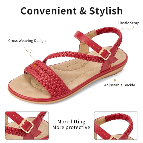 Image of Aomigoct Dressy Womens Sandals Summer: Comfortable Strappy Flats Sandals Women - Casual Walking Woman Shoes