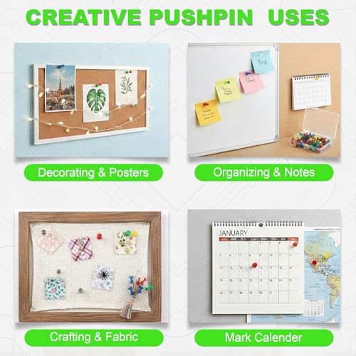 Image of 100 Pieces Steel Push Pins with Colourful Top, Durable, Strong & Sharp Thumb Tacks Pins for Notice Boards, Office & Home