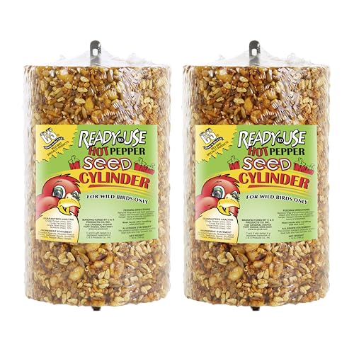 C&S Ready to Use Hot Pepper Bird Seed Cylinder, Spicy Wild Bird Outdoor Feeder with Hanger, 1.76 Pound Cylinder, 2 Pack by C&S - Used condition - US$24.38
