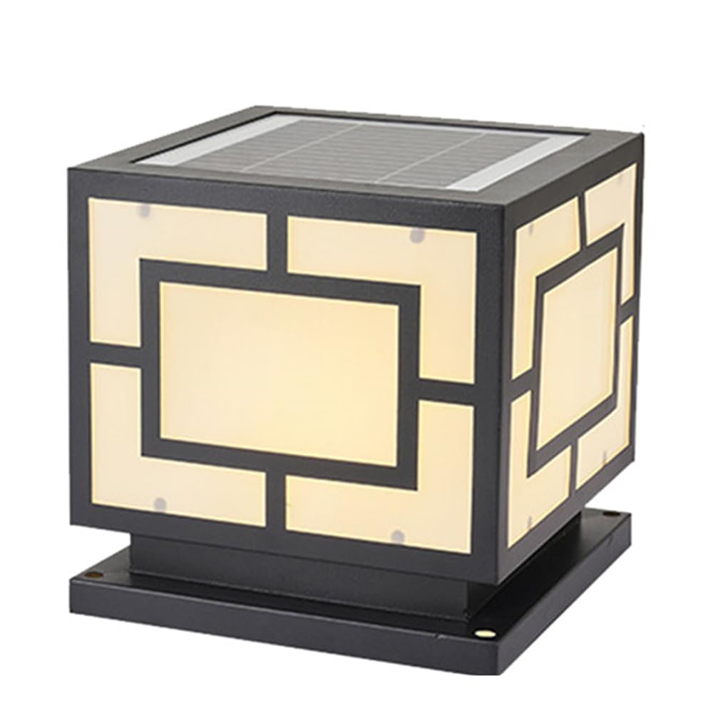 HCIPJQY Modern Chinese Style Pillar Light 3 Brightness Modes Decorative Solar Lights Solar Lantern Metal Column Lights with Waterproof IP65 Standards for Fence Deck Garden Or Patio Posts