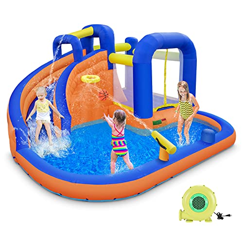 GIKPAL Inflatable Water Slide,Indoor Outdoor Inflatable Bounce House with Pool Slide,Jump and Splash Adventure Bouncy Castle, Jumping Castle Slide, Fun & Birthday Party for Kids(Free 450W Blower) - Thumbnail 2