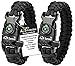 A2S Protection Paracord Bracelet K2-Peak – Survival Gear Kit with Embedded Compass, Fire Starter, Emergency Knife & Whistle (Black/Black 8")