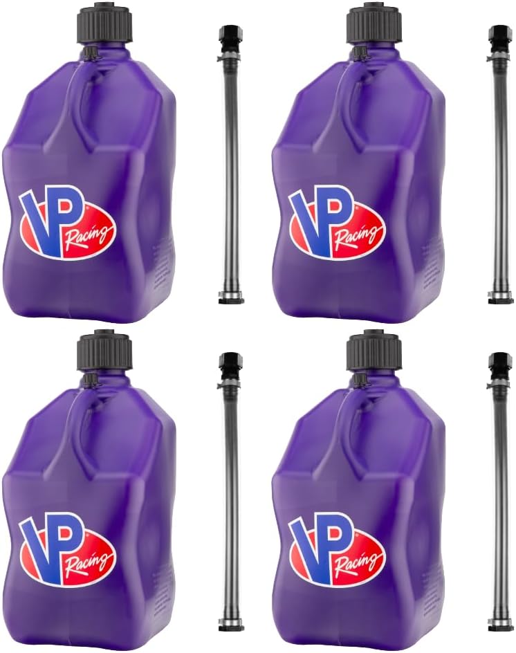 VP Racing 3612-CA, 5.5-Gallon Square Motorsport Jug Translucent Purple w/ 14" Standard Hose Close-Trimmed Cap and Neck for Tight Seal (1 Pack)