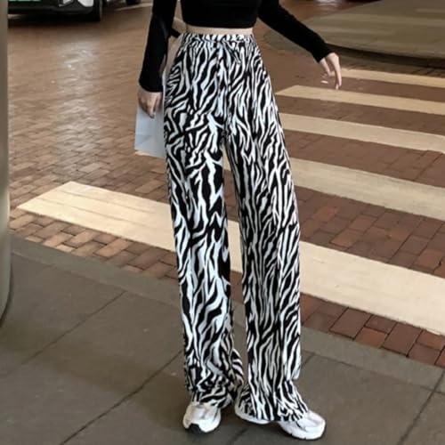 Zebra Print Pants for Women, Lightweight High Waist Draped Wide Leg Pants with Pockets, Casual Loose Fit Trousers3