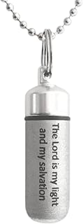 Classic Brushed Silver ANOINTING OIL HOLDER/Vial Necklace with ENGRAVED 'The Lord is my light and my salvation - Includes Pouch, Ball Chain & Funnel - Great Holiday Gift
