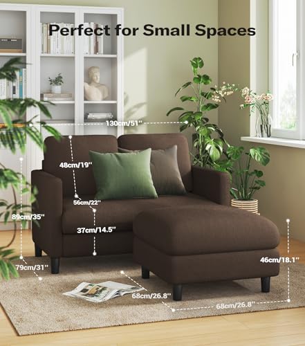Image of Welzona Loveseat Sofa with Ottoman, 51 inch Small L Shaped Teddy Couch Sofa