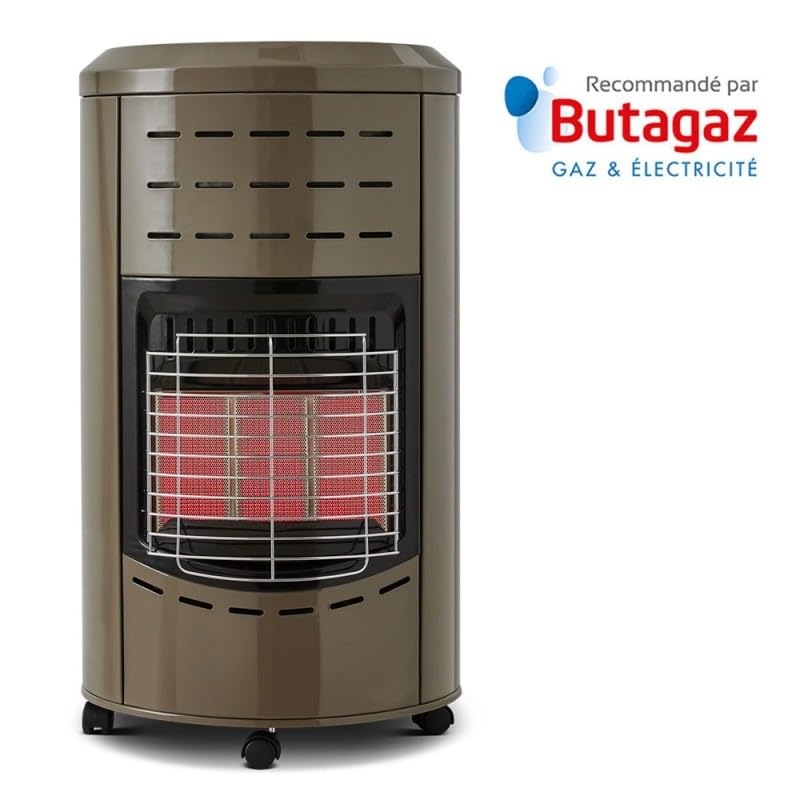 FAVEX - Chauffage d'appoint gaz Calgary Taupe - Prêt à l'emploi livré avec Tuyau et détendeur - Intérieur - Brûleur céramique Infrarouge - 3 Puissances de Chauffe - Jusqu'à 40 m², Acier