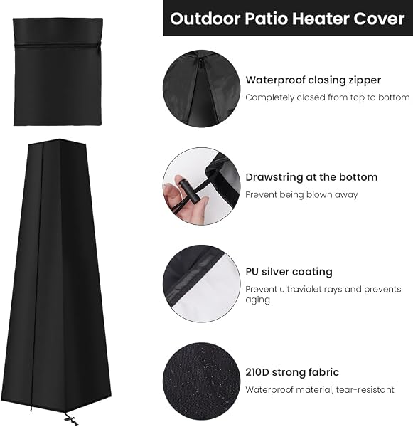 AOOWU Patio Heater Cover, Outdoor Heavy Duty 210D Oxford Fabric, Waterproof Windproof UV Protection, Triangle Tall Heater Covers for Indoor Outdoor Pyramid Patio Garden Heater Cover - 3