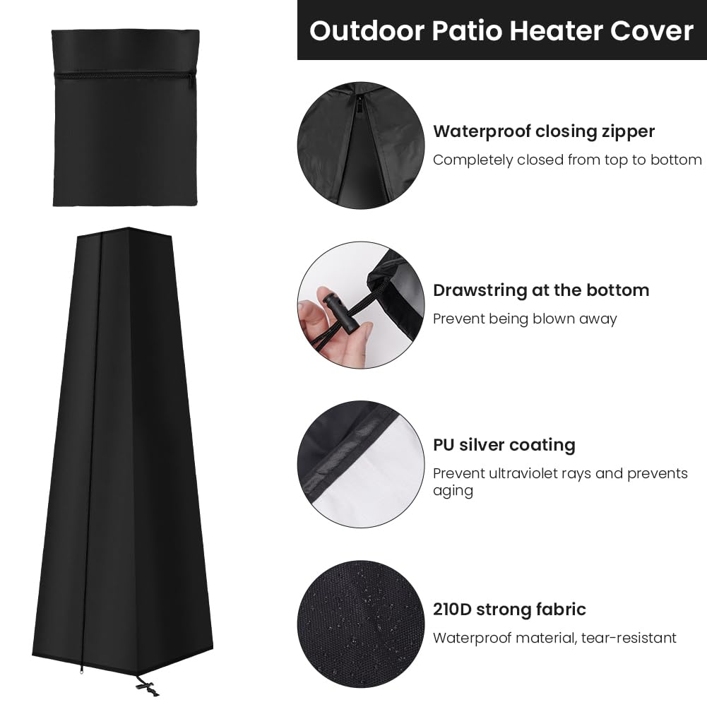 AOOWU Funda Protectora para Calentador de Terraza Impermeable, 210D Cubierta del Calentador Oxford con Cordn y Cremallera Larga, Cubierta Protectora para Estufas de Terraza Piramidales(221X61X53CM) — view 3