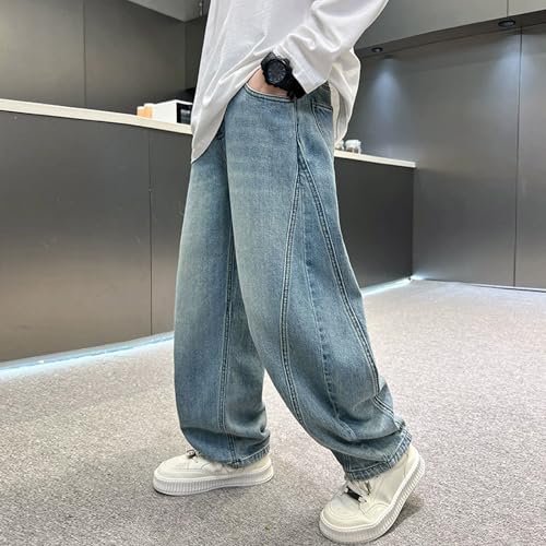 Boys Baggy Wide Leg Jean 𝐒tretch Loose High Waisted Pant Youth Fall Washed Straight Casual Denim Trouse with Pokets3