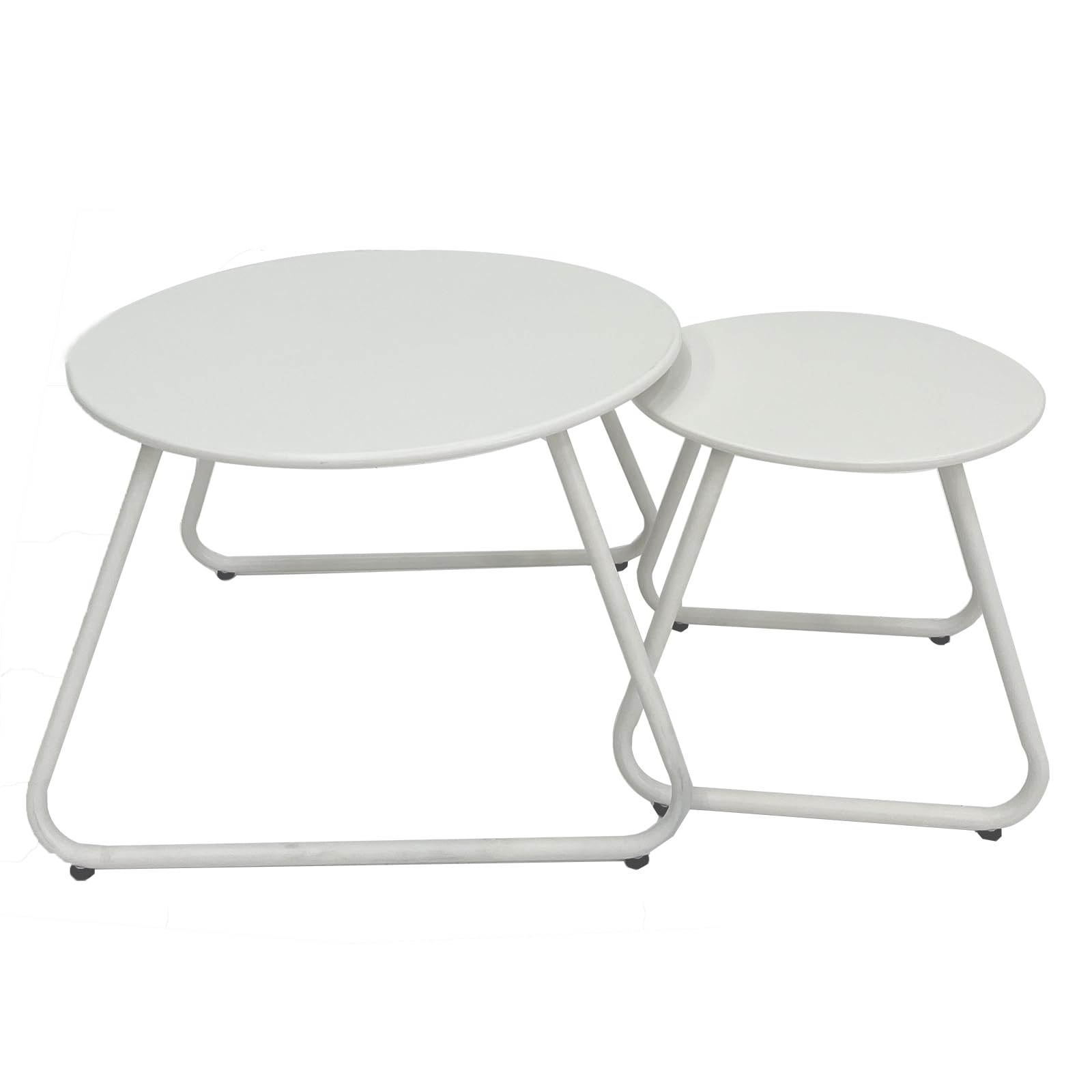 Patio Outdoor Coffee Table Set of 2 Weather Resistant Steel Round End Tables Outdoor Nesting Table for Patio