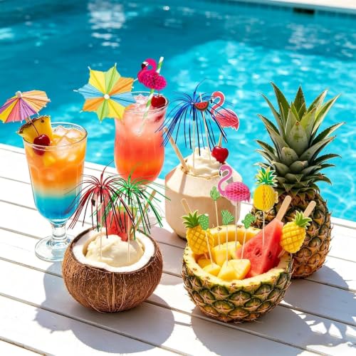 Accesorios para bebidas cocktail 140 piezas con pitillos y decoraciones miniatura 2