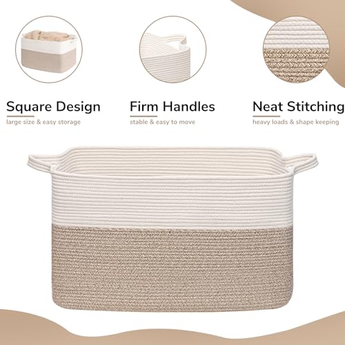 Extra Large Storage Basket, Laundry Basket, Rectangle Cotton Rope Woven Baskets for Toys, Blankets, Towels, 60 x 40 x 35 cm, 85 L, Brown - Cosy Home Interiors Extra Large Storage Basket, Laundry Basket, Rectangle Cotton Rope Woven Baskets for Toys, Blankets, Towels, 60 x 40 x 35 cm, 85 L, Brown - Image 4