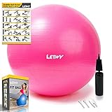 LETWY Palla Fitness | 75 cm, Fucsia | Nuova Versione 2020 con Poster Esercizi-Ginnastica, Fitball...
