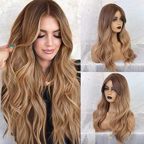 TANTAKO Long Wigs Brown to Light Brown Ombre Long Wavy Wigs Comfortable and Natural Looking Synthetic Wigs for Women Daily Cosplay Wig 24 Inches (Brown to Light Brown#0263) (Brown Light Brown#0263)