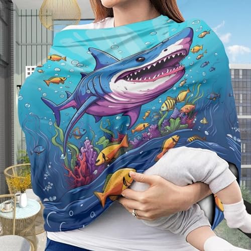 Image of ZFRXIGN Shark Baby Car Seat Covers for Girls Car seat Canopy, Infant Stroller Covers for Newborn Boy, Multiuse Nursing Covers for Breastfeeding Ocean Theme Blue