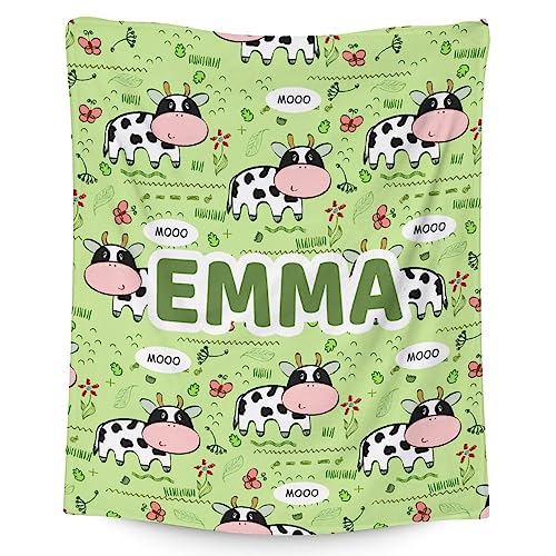 Mercuryelf Custom Cow Throw Blanket - Soft, Fuzzy & Warm - 40x50 Inches Flannel Blankets for Travel, Office - Light Green Cute Throws Gift for Kids
