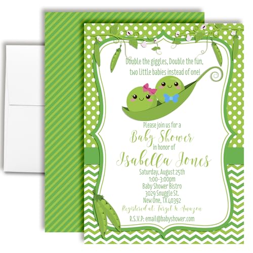 Amanda Creation Custom Baby Shower Invites Pea Pod Baby Shower Invitation 20 5x7 Custom Personalized Invites With Envelopes