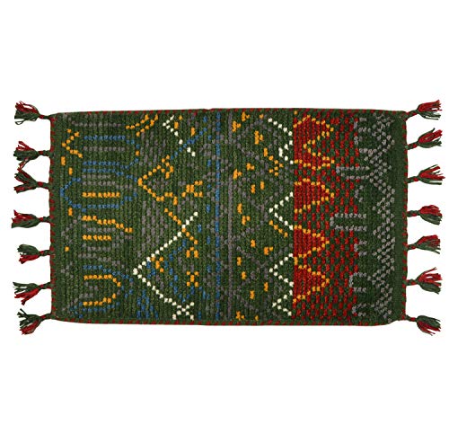 萩原 玄関マット 屋内 グリーン 約45×75cm 「クームース ガンター」 ウール100% 羊毛 手織り ノルディック エスニック
