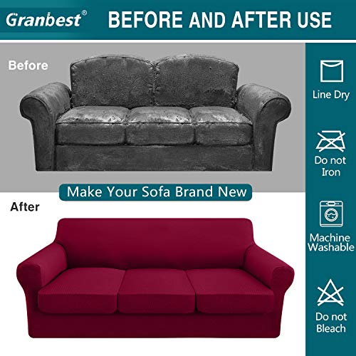 image for Granbest 4 Piece High Stretch Couch Covers for 3 Cushion Couch Thick P